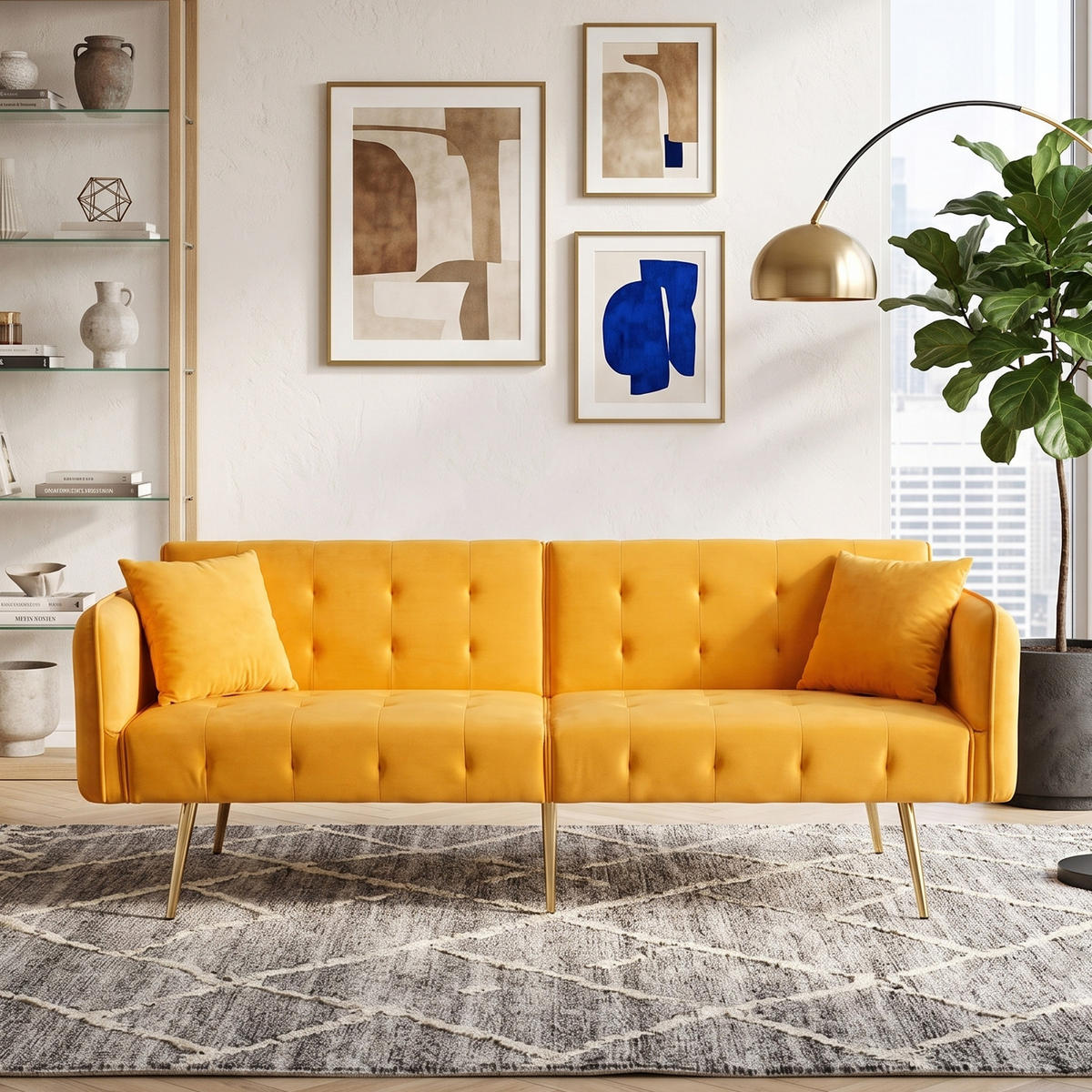 SCHLAFSOFA 2-in-1 Funktion Velours - Gelb, Kunststoff (178/70/82cm) - Urban Meuble