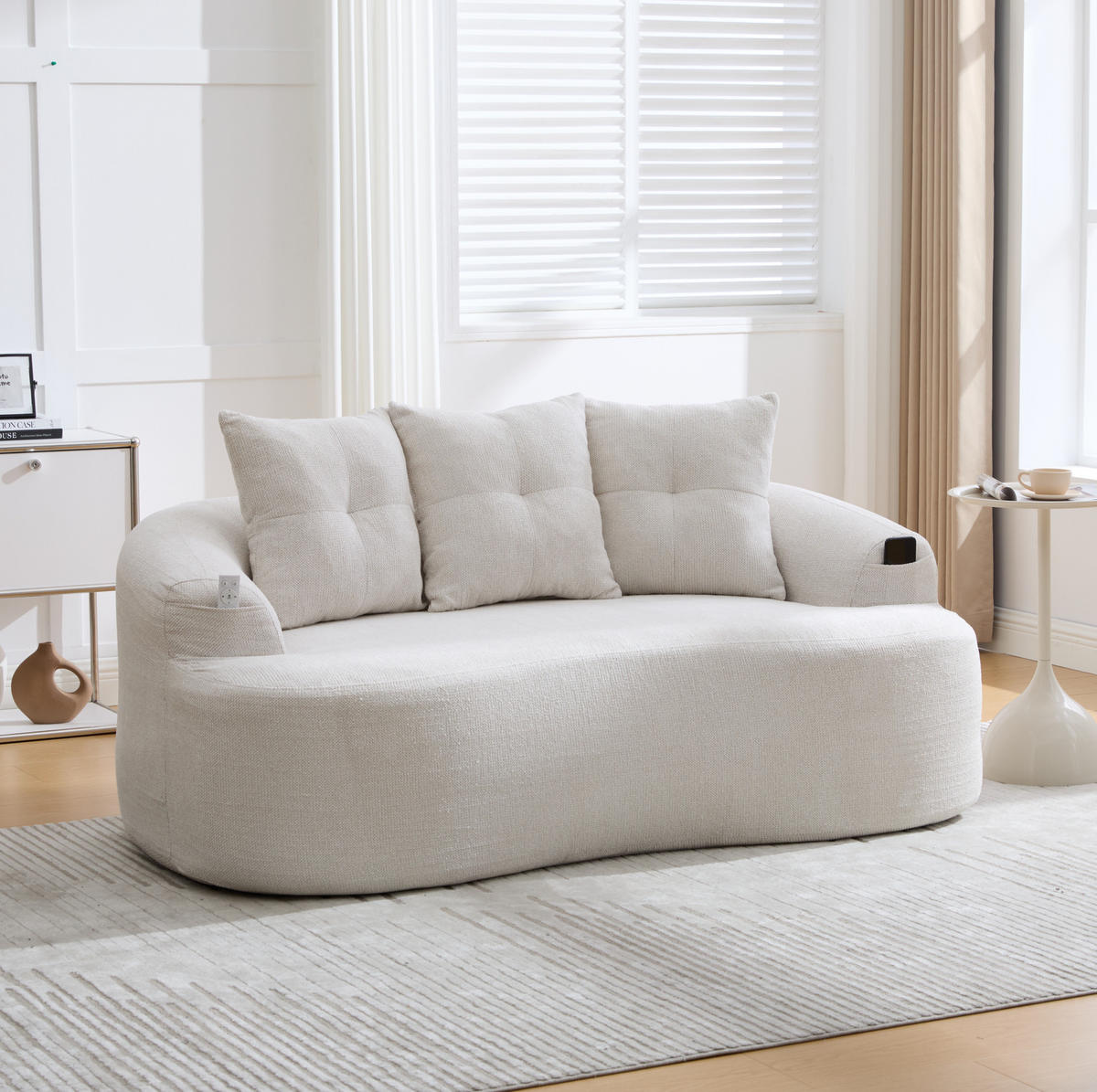 SOFA 2-Sitzer in Beige Chenille 164 x 92 x 60 cm - Beige, Holzwerkstoff (164/60/92cm) - Meubliv