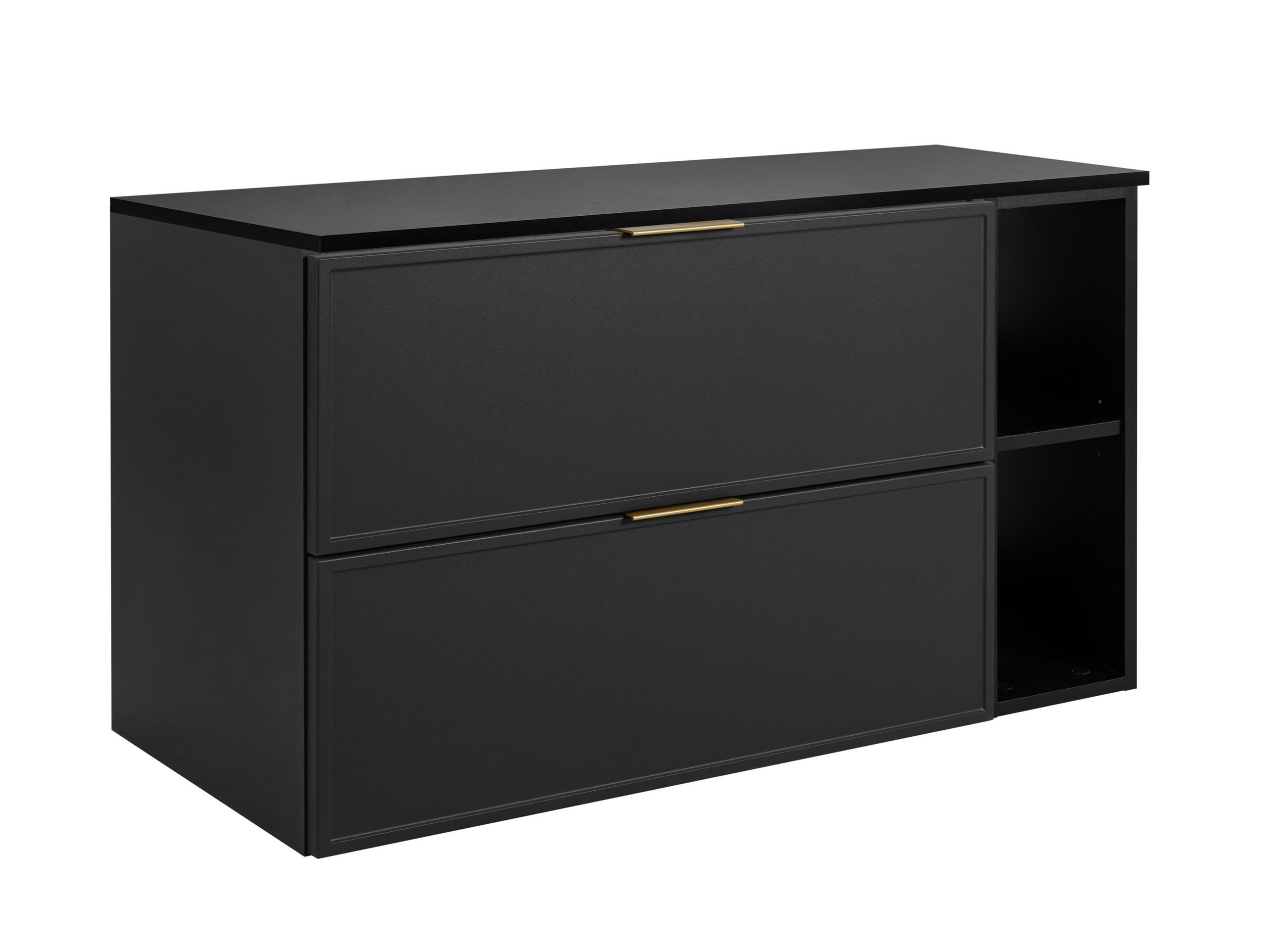BADEZIMMERSCHRANK, Dunkelgrau, Goldene Griffe, 100 (80 + 20) x 46 x 57 cm - Goldfarben/Grau, Holzwerkstoff/Kunststoff (100/57/46cm) - 3XE LIVING