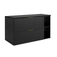 BADEZIMMERSCHRANK, Dunkelgrau, Goldene Griffe, 80 (60 + 20) x 46 x 57 cm - Goldfarben/Grau, Holzwerkstoff/Kunststoff (80/57/46cm) - 3XE LIVING