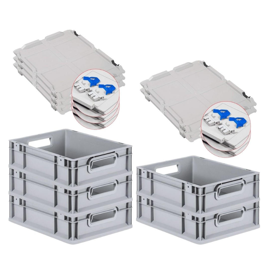 EUROBOX 5x Nextgen Economy Mit Scharnierdeckel Grau/BlauGriffe Offen 11 Liter - Blau, Kunststoff (30/12/40cm) - PROREGAL