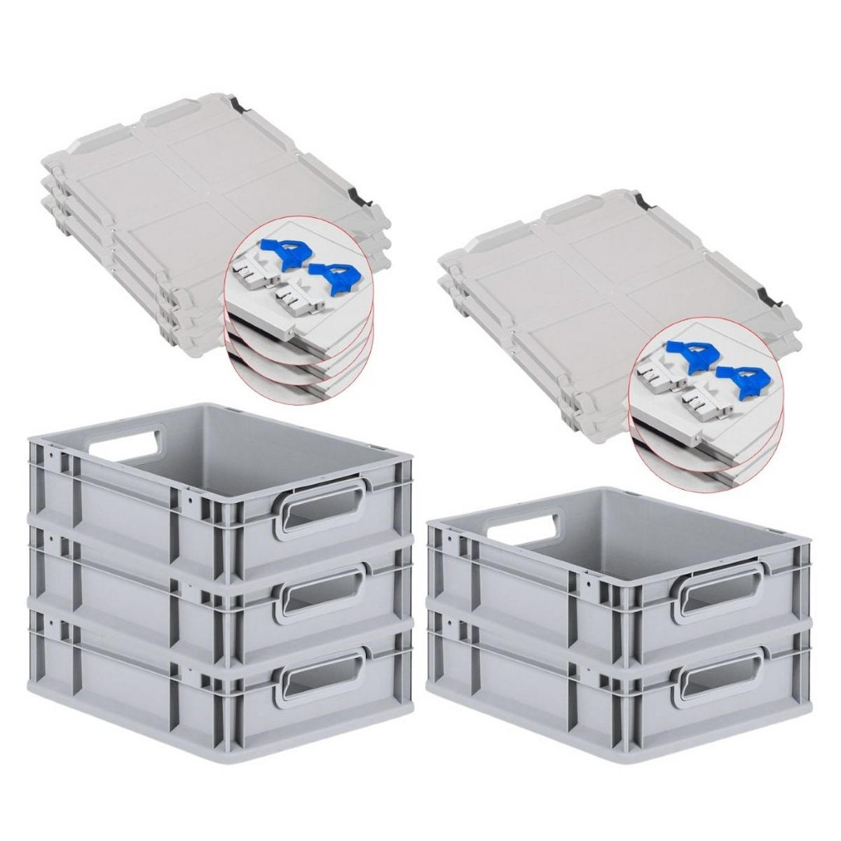 EUROBOX 5x Nextgen Economy Mit Scharnierdeckel Grau/BlauGriffe Offen 11 Liter - Blau, Kunststoff (30/12/40cm) - PROREGAL