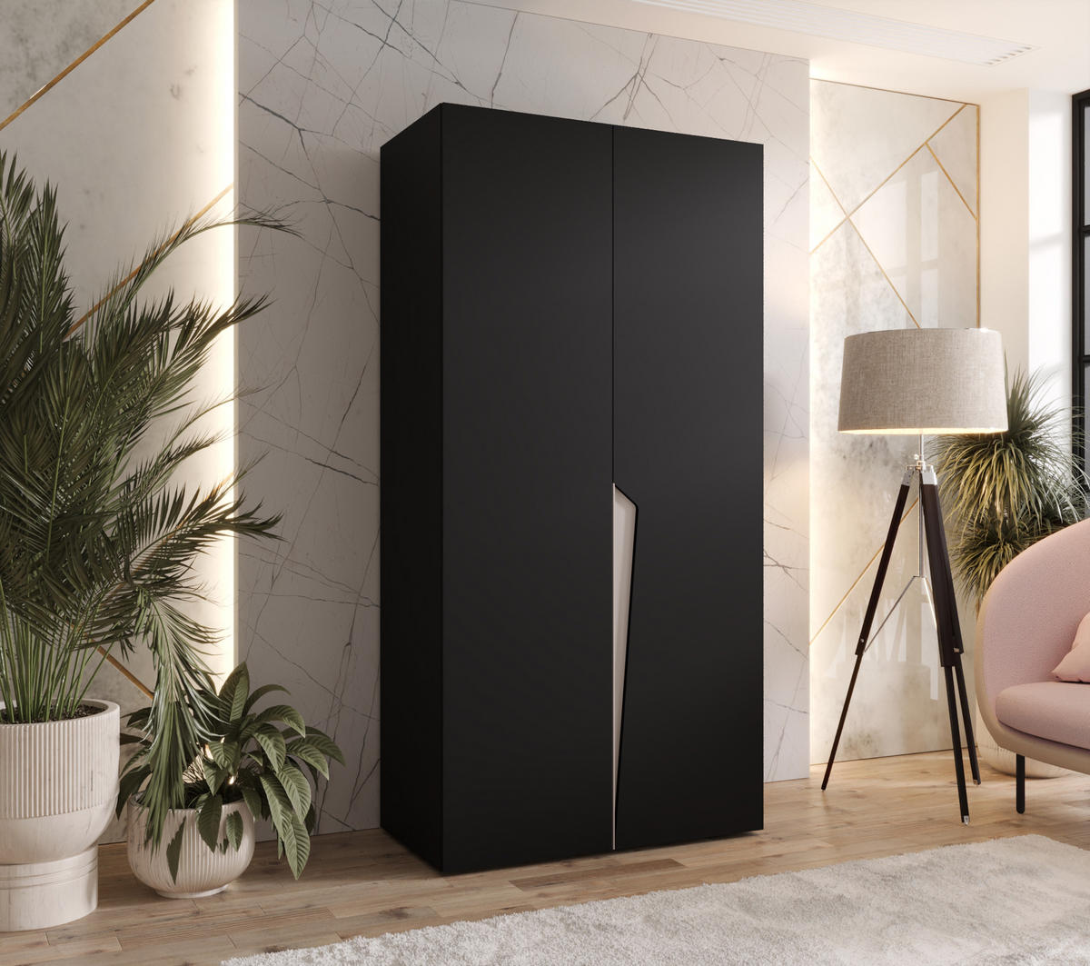 DREHTÜRENSCHRANK 202/100/52 2-türig - Beige/Schwarz, Holz/Metall (100/202/52cm) - Abiks Möbel