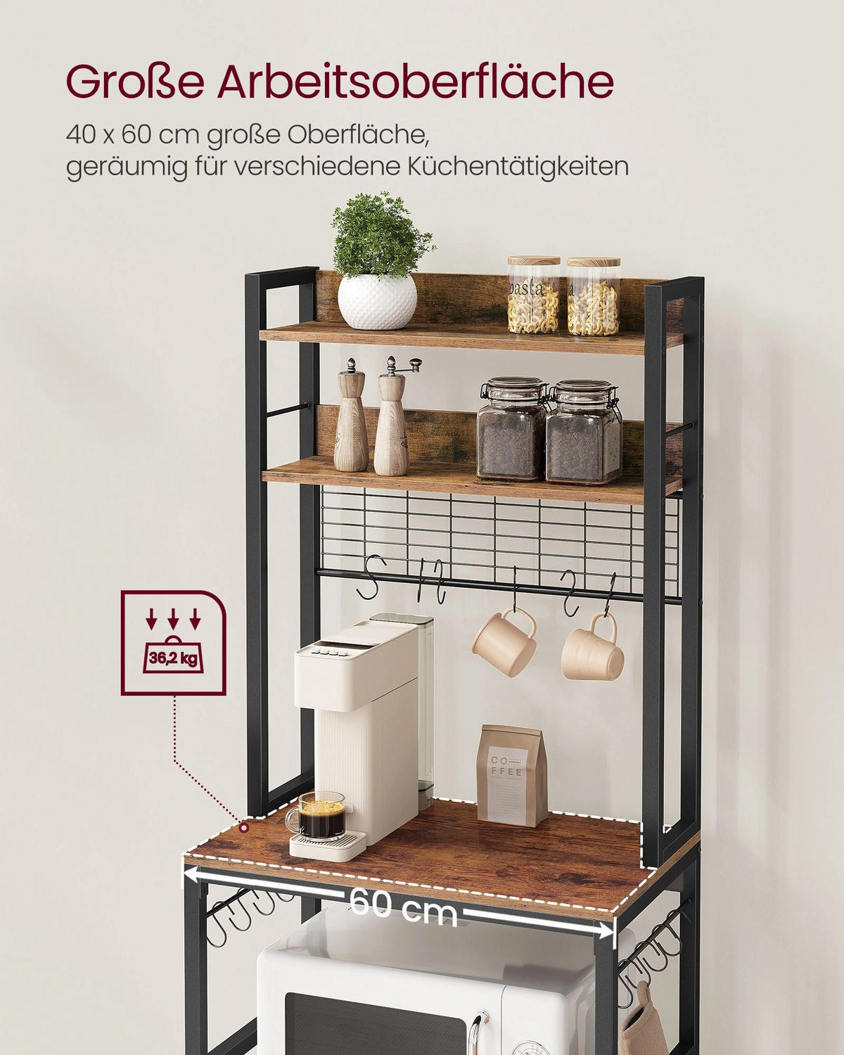 KÜCHENREGAL RIGA - Braun, Metall (60/170/40cm) - Hansiro