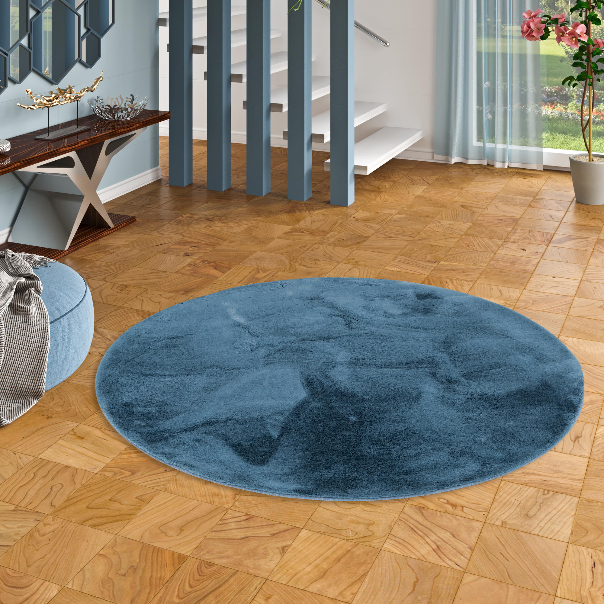 FELLTEPPICH LUXUS SUPER SOFT PLUSH RUND - Blau, Textil (160/160cm) - Pergamon