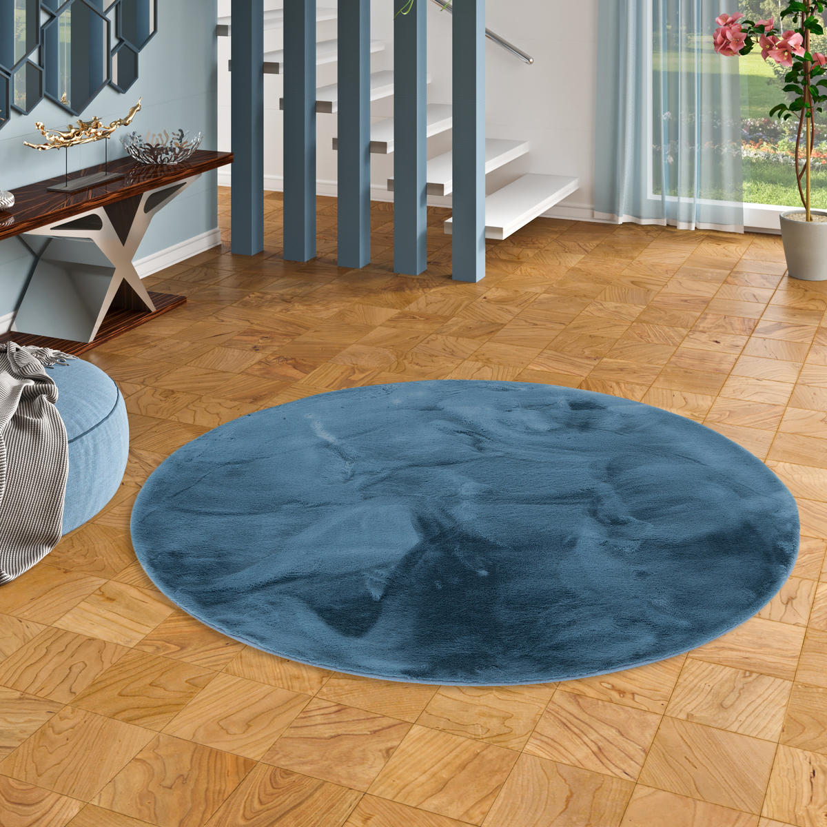 FELLTEPPICH LUXUS SUPER SOFT PLUSH RUND - Blau, Textil (160/160cm) - Pergamon