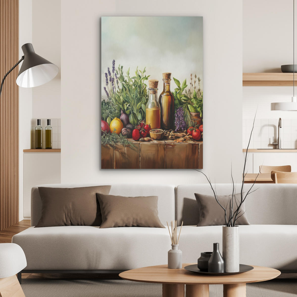 AKUSTIKBILD Stilleben - Kräuter - Gewürze - Früchte - Farbenfroh Wanddeko 60x90 cm - Grün, Kunststoff (60/90/0.9cm) - MuchoWow