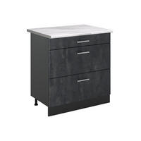 KÜCHENUNTERSCHRANK R-Line, Schwarz Beton/Anthrazit, 80 cm mit 3 Schubladen Arbeitsplatte Marmor - Anthrazit/Schwarz, Holzwerkstoff (80/81.6/60cm) - Vicco