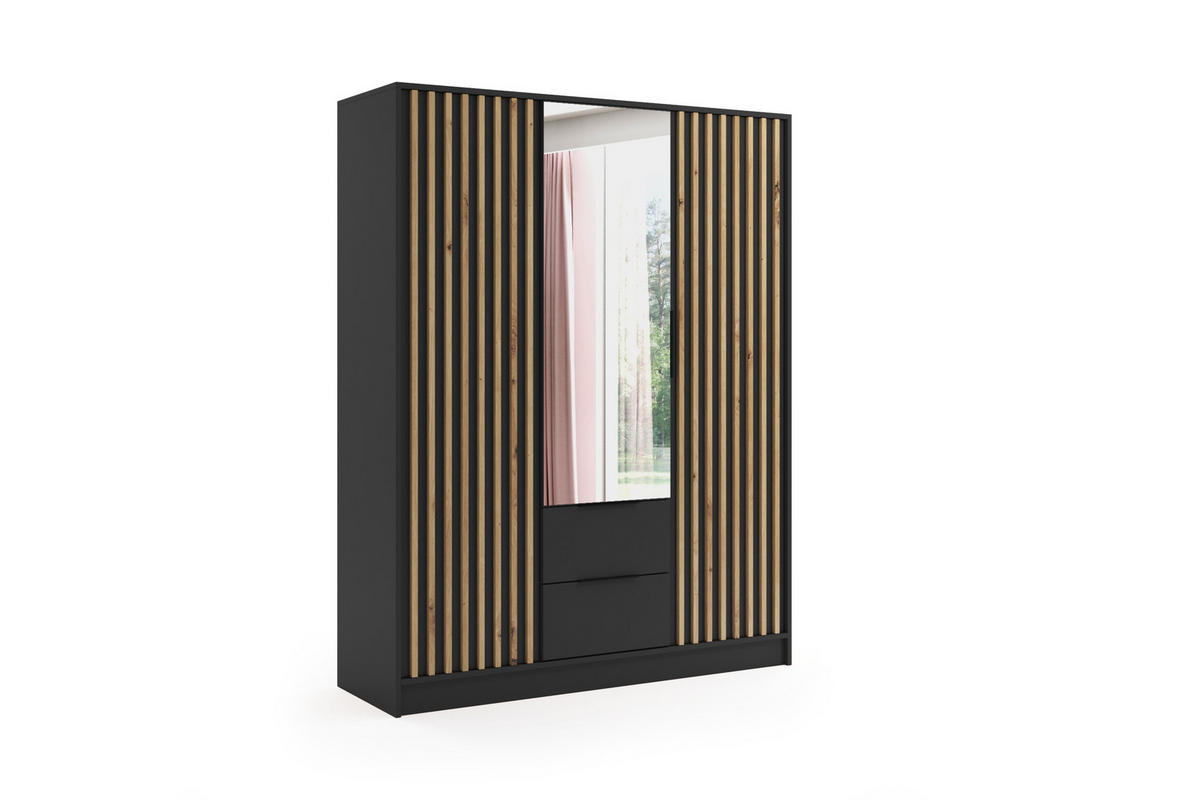 KLEIDERSCHRANK NERA - 150 cm - Schwarz|Eiche Artisan - Schwarz/Eiche Artisan, Holzwerkstoff (150/200/51cm) - ALTDECOR