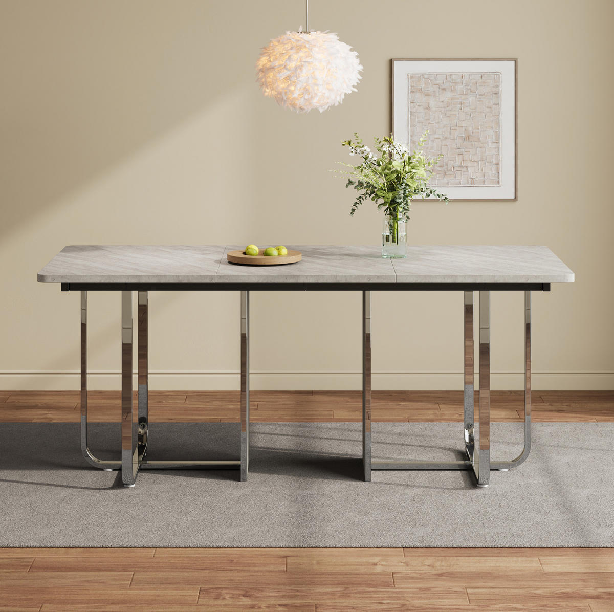 ESSTISCH mit Metallgestell 180/80/75 cm in Grau für 6–8 Personen - Grau, Holzwerkstoff (180/80/75cm) - BEAOK
