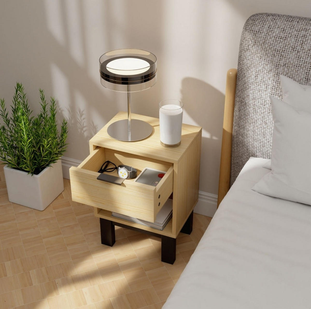 NACHTTISCH 35/50/26 cm Eiche aus Holz mit Schublade - Braun, Holz (35/50/26cm) - OKMYHOME