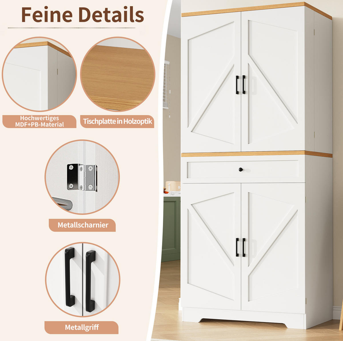 BUFFET 80/180/40 cm Weiß aus MDF mit Kippschutz - Weiß, Holzwerkstoff (40/180/80cm) - OKMYHOME