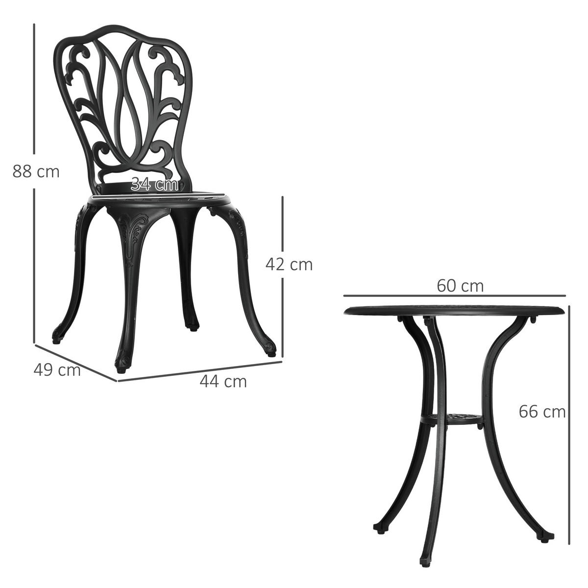 BALKONSET 3-teilig DE-14095 Aluguss, Retro-Stil Schwarz - Schwarz, Metall - ComfortXL