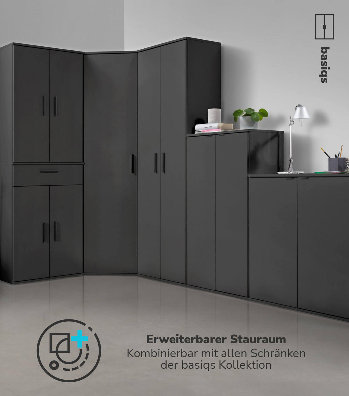 BESENSCHRANK Der Lange - Anthrazit/Schwarz, Holzwerkstoff (60/180/34cm) - Mokebo