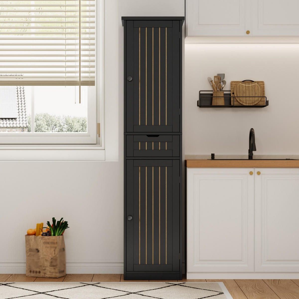 GESCHIRRSCHRANK 170 cm MDF Schwarz mit 2 Türen und verstellbaren Böden - Schwarz, Holzwerkstoff (30/170/40cm) - Korfee