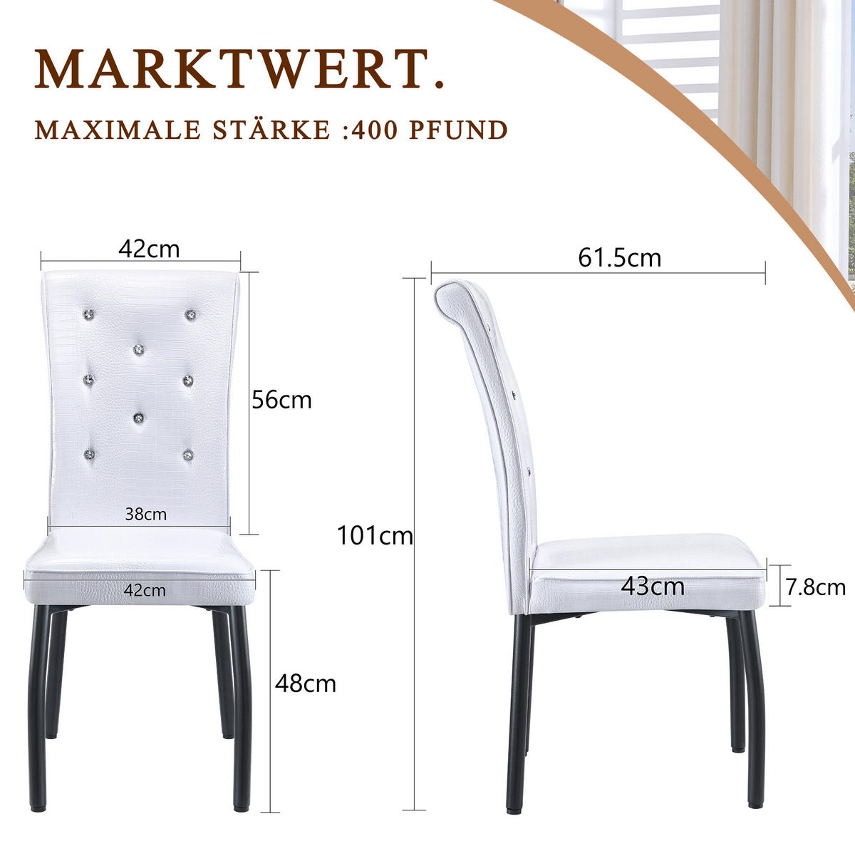 ESSZIMMERSTUHL 2er-Set PVC Schwarz/Weiß mit Metallbeinen - Schwarz, Metall (42/101/61.8cm) - Meubliv