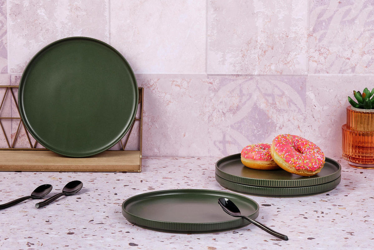 TELLER Scandi Ø21,5cm - 4er-Set - Olive - Grün, Keramik (21.5cm) - Björn