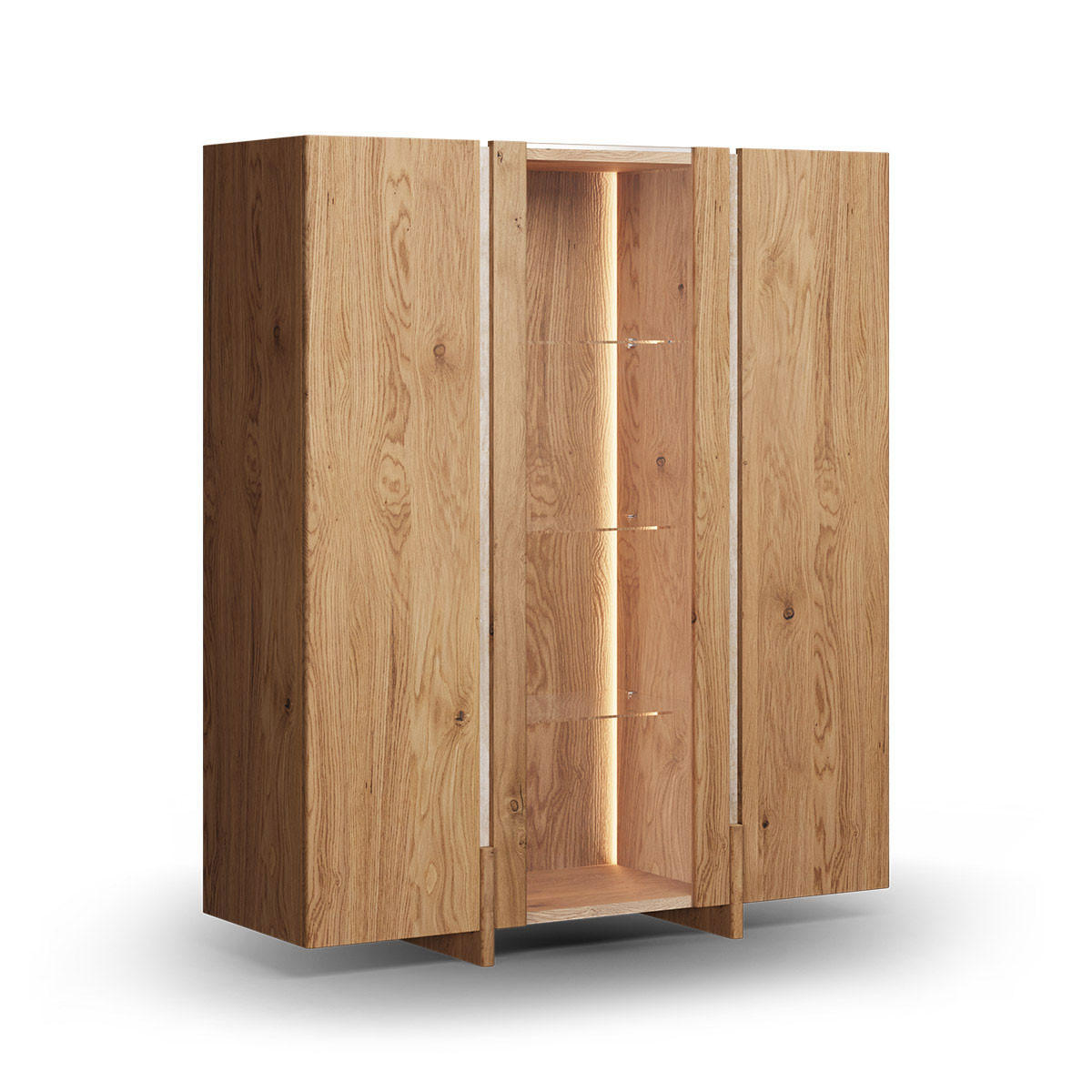VITRINE Travertino Wildeiche Natur 120 / 41 / 140cm mit Travertin Naturstein - Wildeiche, Holz (120/140/41cm) - Feldmann-Wohnen