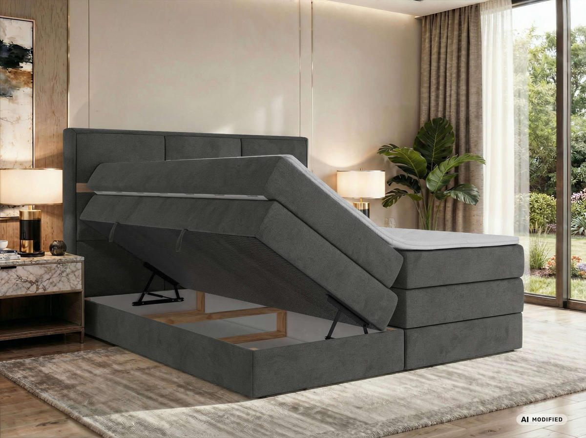 POSTEL BOXSPRING ORVO KING 140/200 - Tmavě šedá Samet - Topper T25 - H4 - černá/tmavě šedá, textil/plast (140/200cm) - MKS