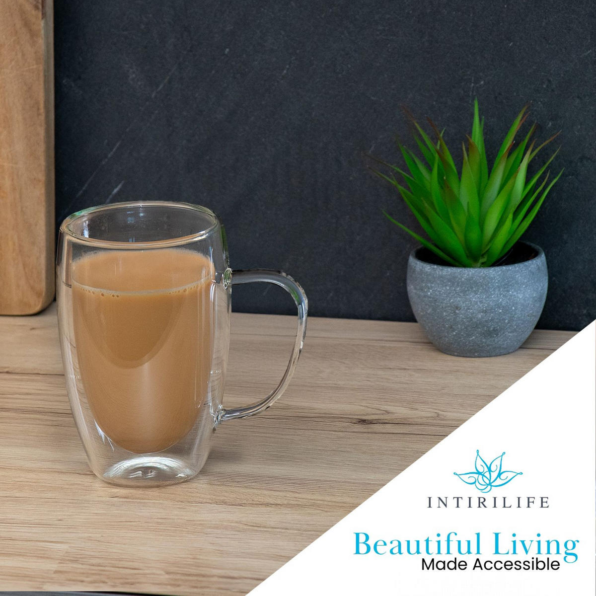 KAFFEEGLAS 400 ml (2er-Set) - Transparent, Glas - Intirilife