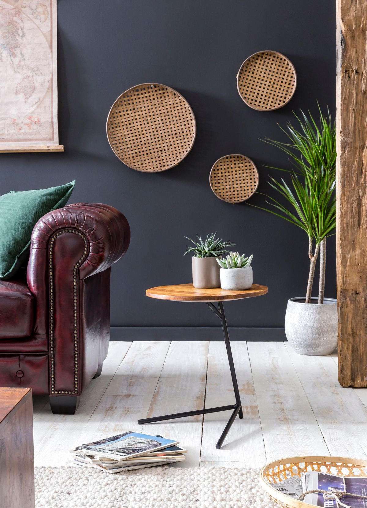 BEISTELLTISCH – Massivholz Metall große Platte Industrial - Schwarz/Braun, Holz/Metall (40/40/46cm) - KADIMA DESIGN