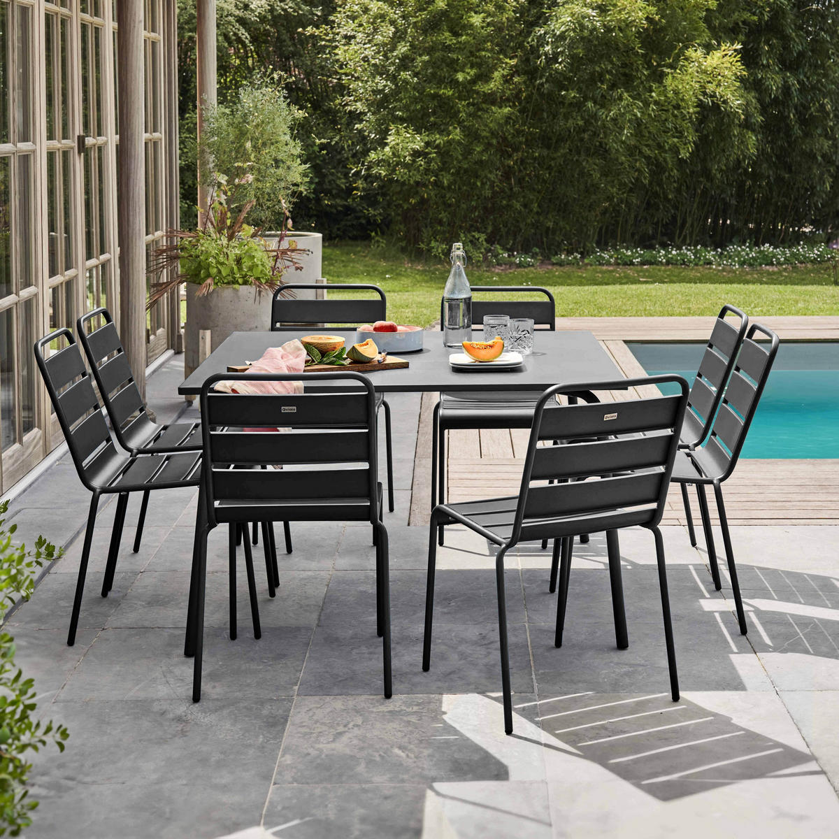 GARTENSET 9-tlg., Grau - Grau, Metall - Oviala