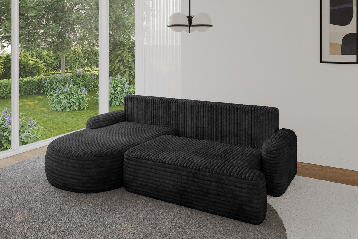 ECKSOFA mit Schlaffunktion und Bettkasten LIRA-L - 264x172x89 Schwarz - Schwarz, Holzwerkstoff/Textil (264/172cm) - ALTDECOR