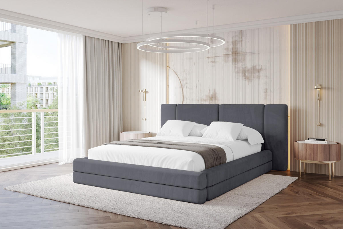 POLSTERBETT mit Bettkasten und Lattenrost, Bett mit Matratze H3/H4 - TEVO 200x200 Dunkelgrau - Dunkelgrau, Holzwerkstoff/Textil (200/200cm) - ALTDECOR