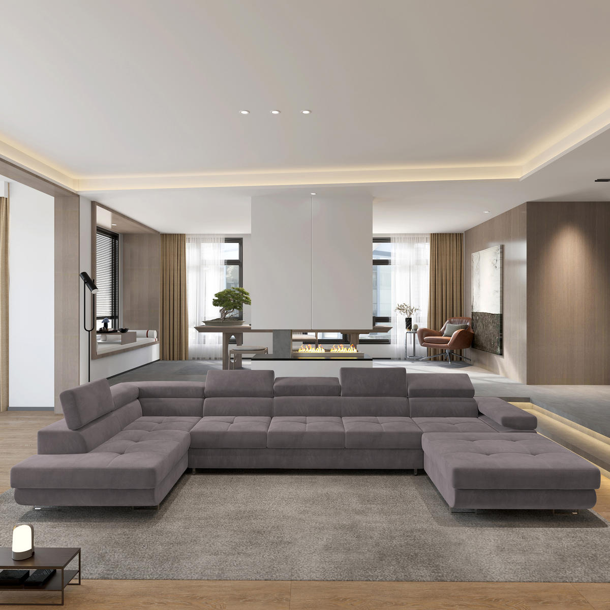 ROHOVÁ SEDAČKA TORIVA šeříková - stříbrná/šeříková, kov/dřevo (418/202cm) - MASSENO