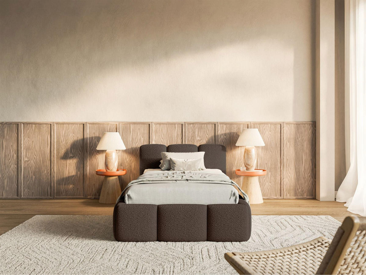 POLSTERBETT Cloudy Low Braun Bouclé, 90x200 cm - Schwarz/Braun, Kunststoff/Textil (90/200cm) - Selsey