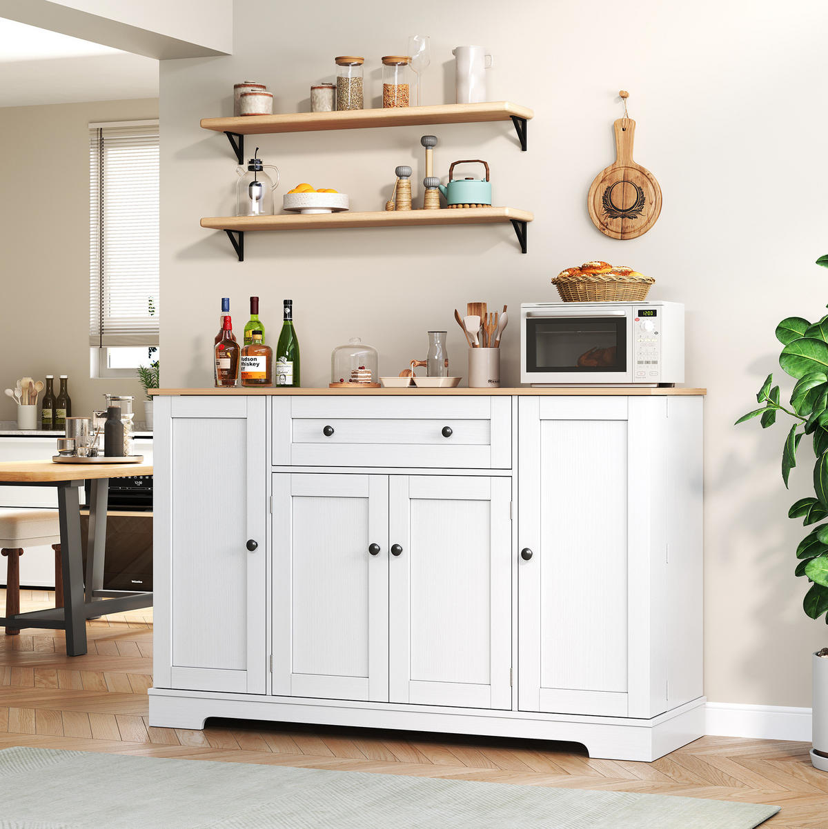 BUFFET 138 cm Natur/Weiß aus MDF mit verstellbaren Einlegeböden - Naturfarben, Holzwerkstoff (40/85/138cm) - OKMYHOME