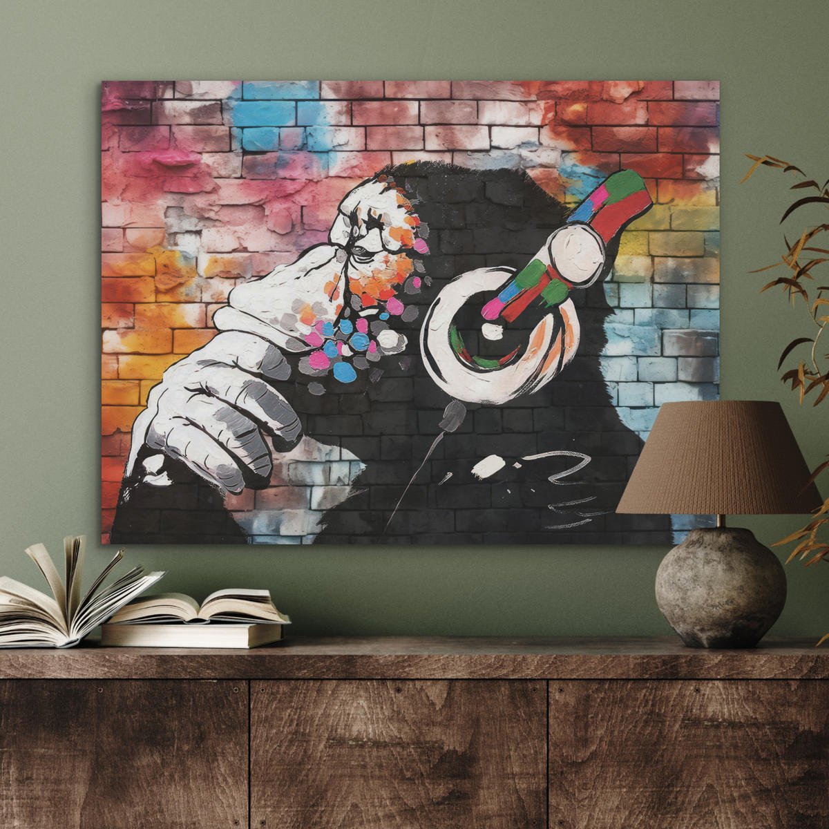 AKUSTIKPANEEL Affe - Graffiti - Musik 80x60 cm - Multicolor, Textil (80/0.9/60cm) - MuchoWow