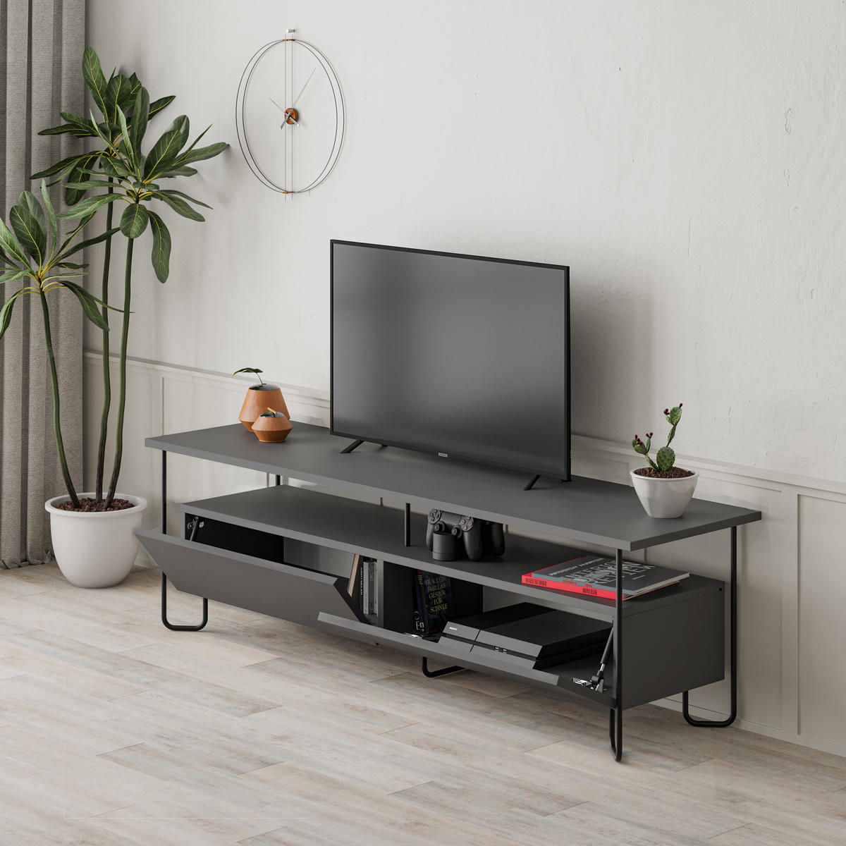 TV-LOWBOARD Cornea Anthrazit 150/42/45 cm - Anthrazit/Schwarz, Holzwerkstoff/Metall (150/45/42cm) - Decortie