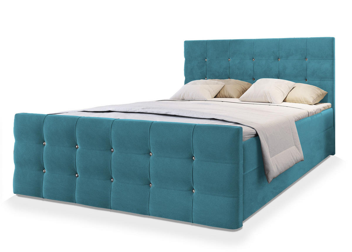 BOXBETT SLAT 140x200 cm mit Matratze und Topper - Blau - Blau, Holz (140/200cm) - MASSENO
