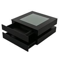 COUCHTISCH DE-37117 quadratisch mit Glasplatte, LED und 3 Schubladen Schwarz - Schwarz, Holzwerkstoff (70/70/35cm) - ComfortXL