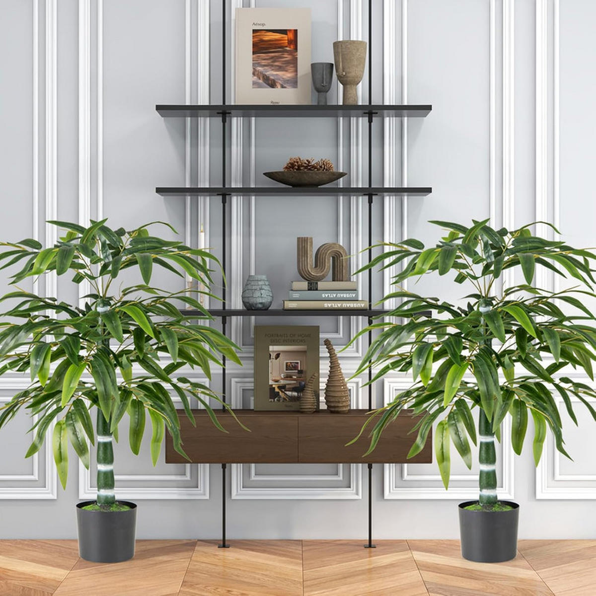 KÜNSTLICHER BAMBUS verstellbare Zweige grün(2er-Set) - Grün, Kunststoff (100cm) - COSTWAY