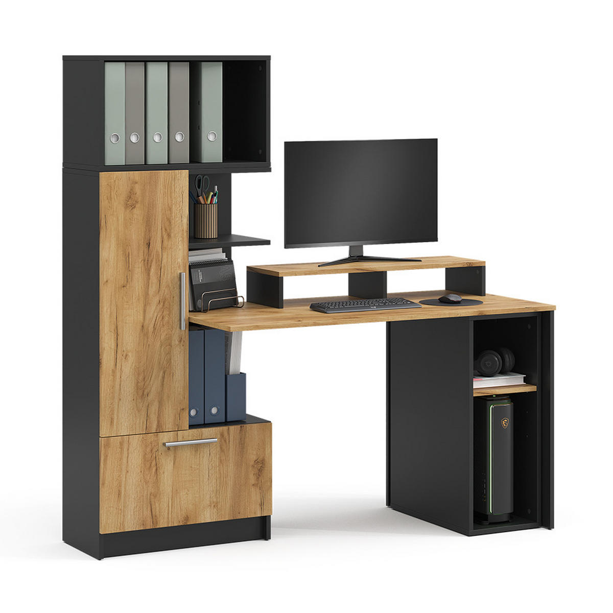 SCHREIBTISCH Tomy, Anthrazit/Goldkraft Eiche, 150 x 59 cm 4er Set - Honigeiche/Anthrazit, Holzwerkstoff (59/150/120cm) - Vicco