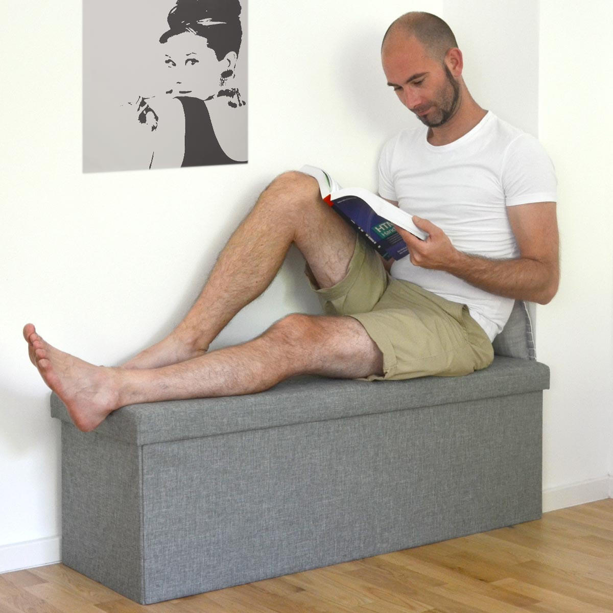 SITZBANK Faltbar, 110/38/38 cm, mit 2 Trennwänden, 120 Liter, Grau - Grau, Textil (38/38/110cm) - Dunedesign
