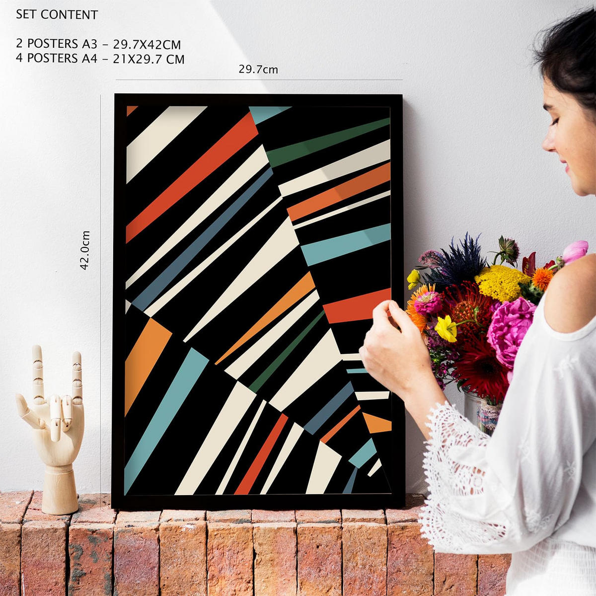 POSTER Set Mit 6 Pastiche Kunst In Form Abstracts Ästhetische Dekorative Gemälde Für Ihr Wohnzimmer Zuhause A3 & A4 Rahmen Aus Hellem Holz - Beige, Papier (29/3cm) - Nacnic