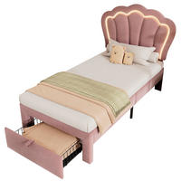 POLSTERBETT 90/200 cm mit RGB-LED, Schublade und verstellbarem Kopfteil aus Samt, Rosa - Rosa, Textil (90/200cm) - Redom