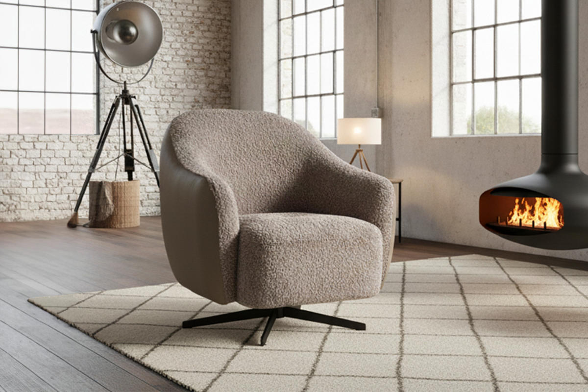 DREHSESSEL BRITTO Taupe Kunstleder, Bouclé Drehbar (360°) - Taupe/Schwarz, Textil/Metall (81/85/83cm) - KAWOLA