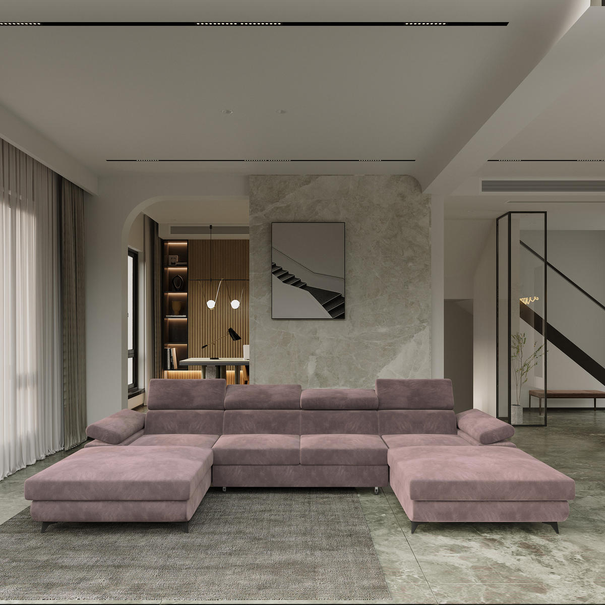 ROHOVÁ SEDAČKA DETTI šeříková - černá/šeříková, kov/dřevo (339/190cm) - MASSENO