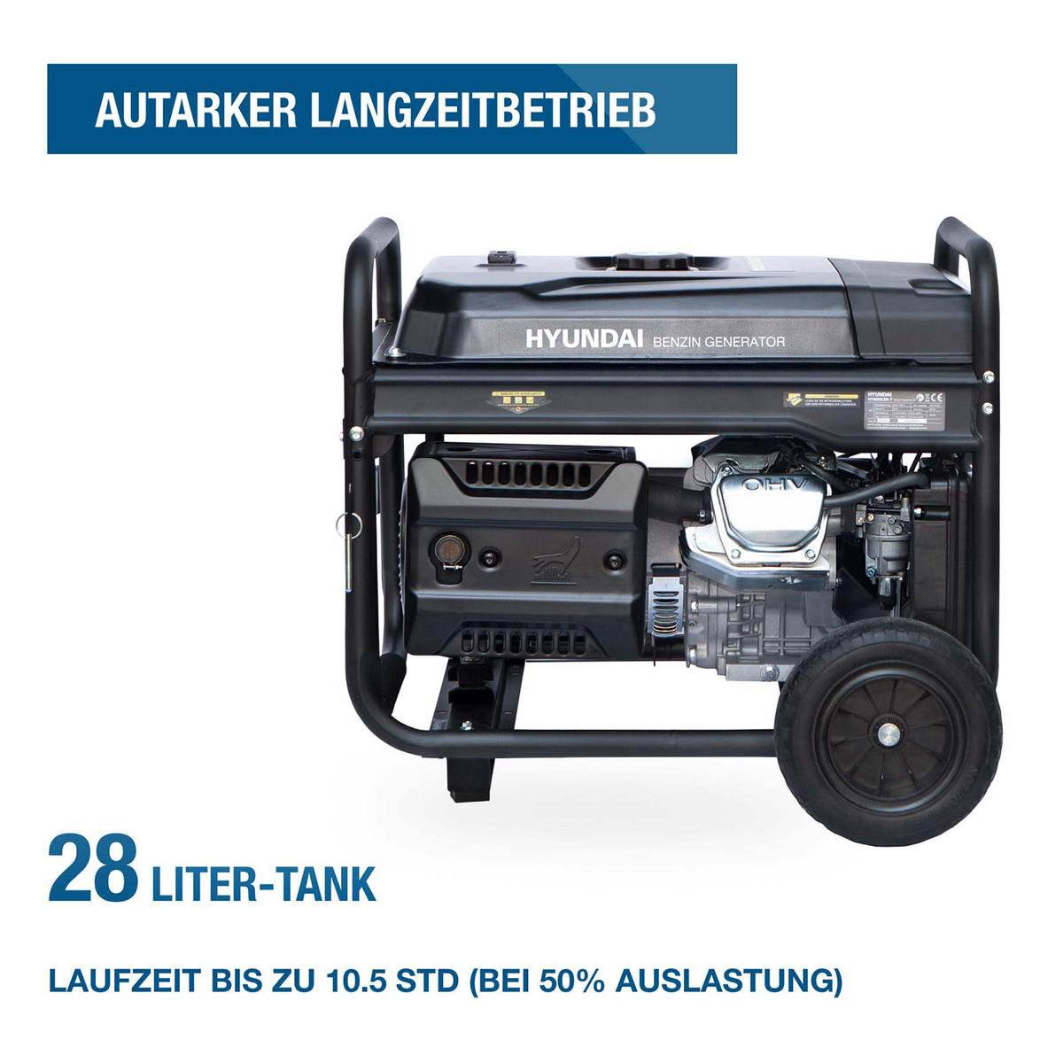BENZIN Generator HY8500LEK-T (7.7 kW, Elektrostart, 1 x 230V + 1 x 400V, 16.3 PS) - Schwarz, Metall (75/75/65cm) - HYUNDAI