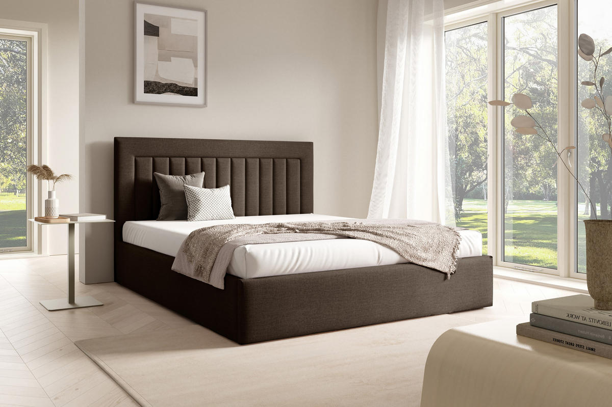 POLSTERBETT BEA I mit Bettkasten 180x200,Doppelbett mit Stauraum,Lattenrost,Boxspringbett-Optik,ohne Matratze Braun - Braun, Holz (180/200cm) - Furnistar