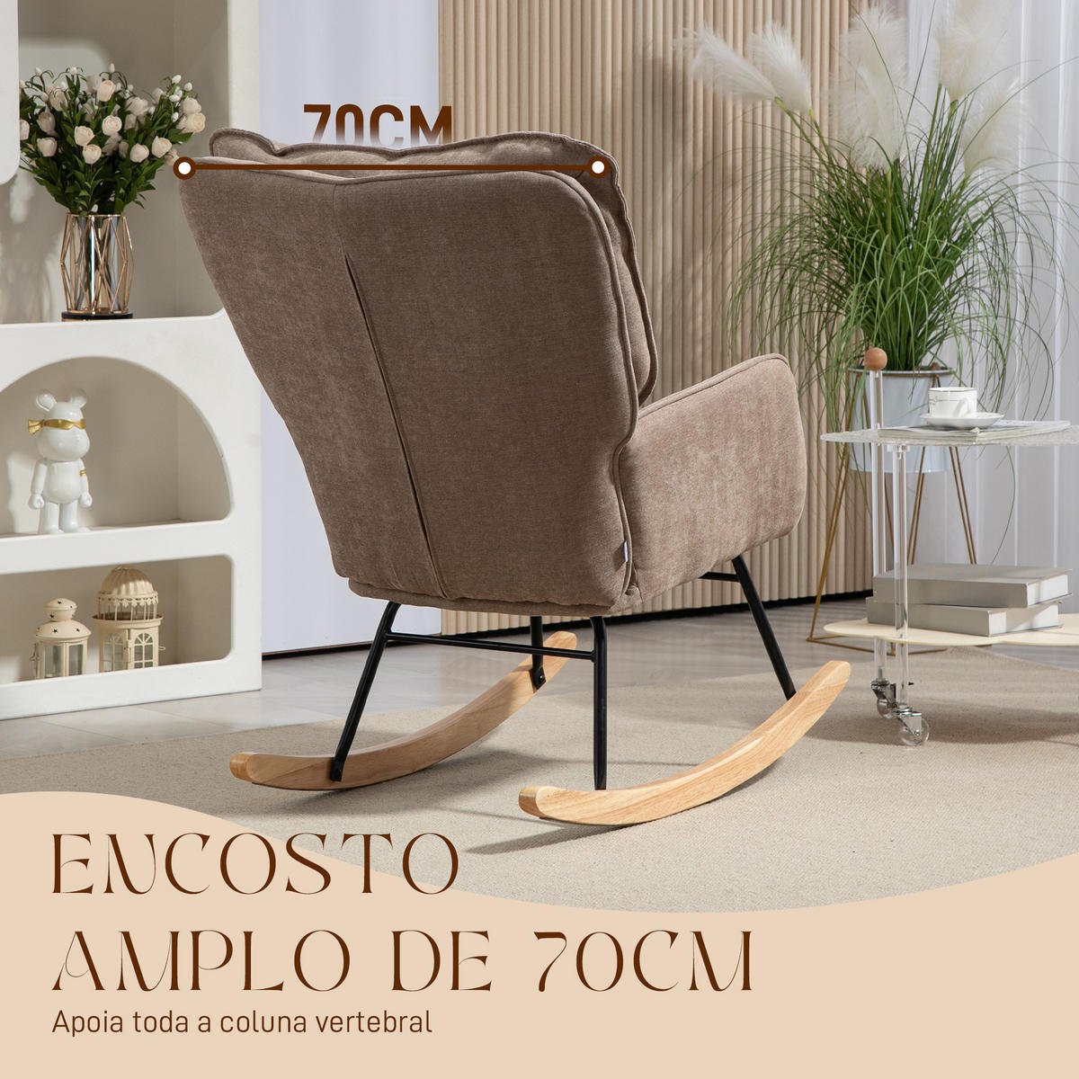 SCHAUKELSTUHL Schwingsessel Armlehnsessel mit Chenilleoptik für Schlafzimmer - Braun/Naturfarben, Holz/Textil (98.5/97/71cm) - HOMCOM