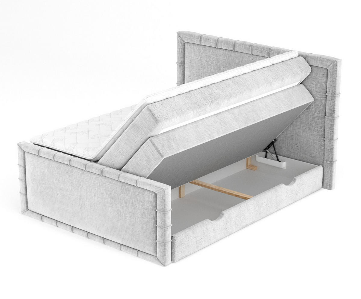 BOXBETT Estelle Hellgrau 200/200 cm im Chenille-Stoff - Hellgrau/Schwarz, Holz/Holzwerkstoff (200/200cm) - Maison de Reve