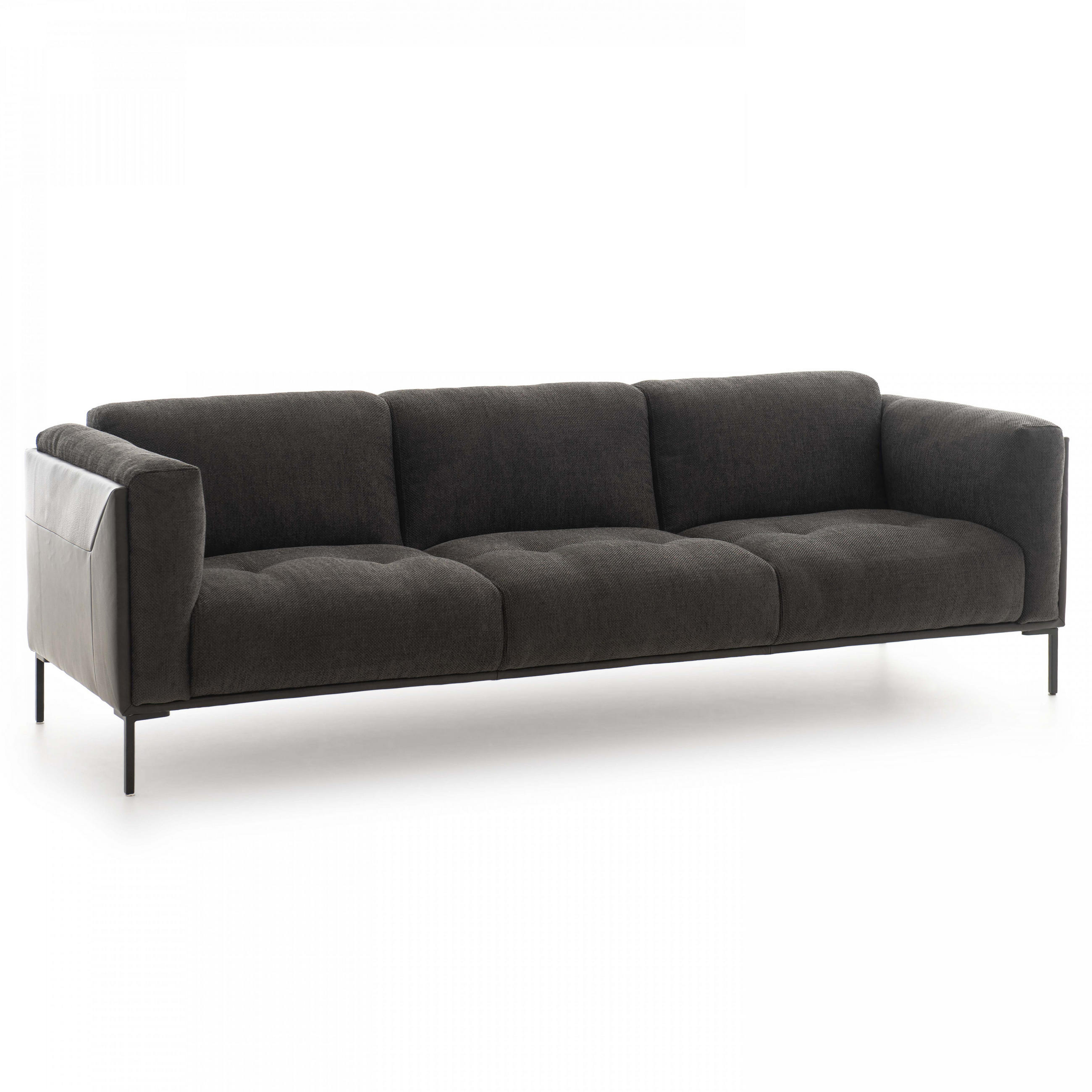 4-SITZER-SOFA, Bi-Material, Schwarz - Schwarz, Leder (92/81/204cm) - Oviala