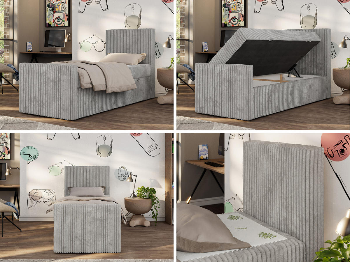 MLÁDEŽNÍ POSTEL TILIO DUO 90/200 - Světle šedá Manšestr - H3 - Pravá - světle šedá, textil (90/200cm) - MKS