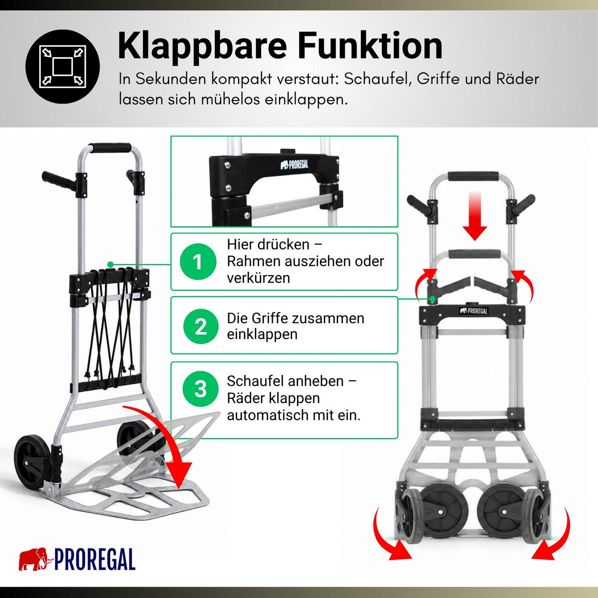 SACKKARRE Elephant klappbar 112x49x52cm Traglast 150kg AluminiumrahmenTRR Fachgummiräder Silber - Silberfarben, Metall (52/49/112cm) - PROREGAL