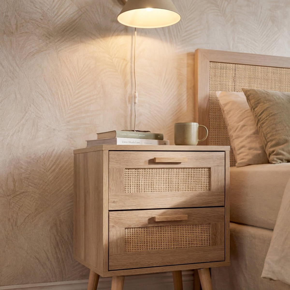 NACHTTISCH 2 SCHUBLADEN Tahiti Natürlich 40 cm x 56 cm - Naturfarben, Holzwerkstoff (40/56/40cm) - Klast Home